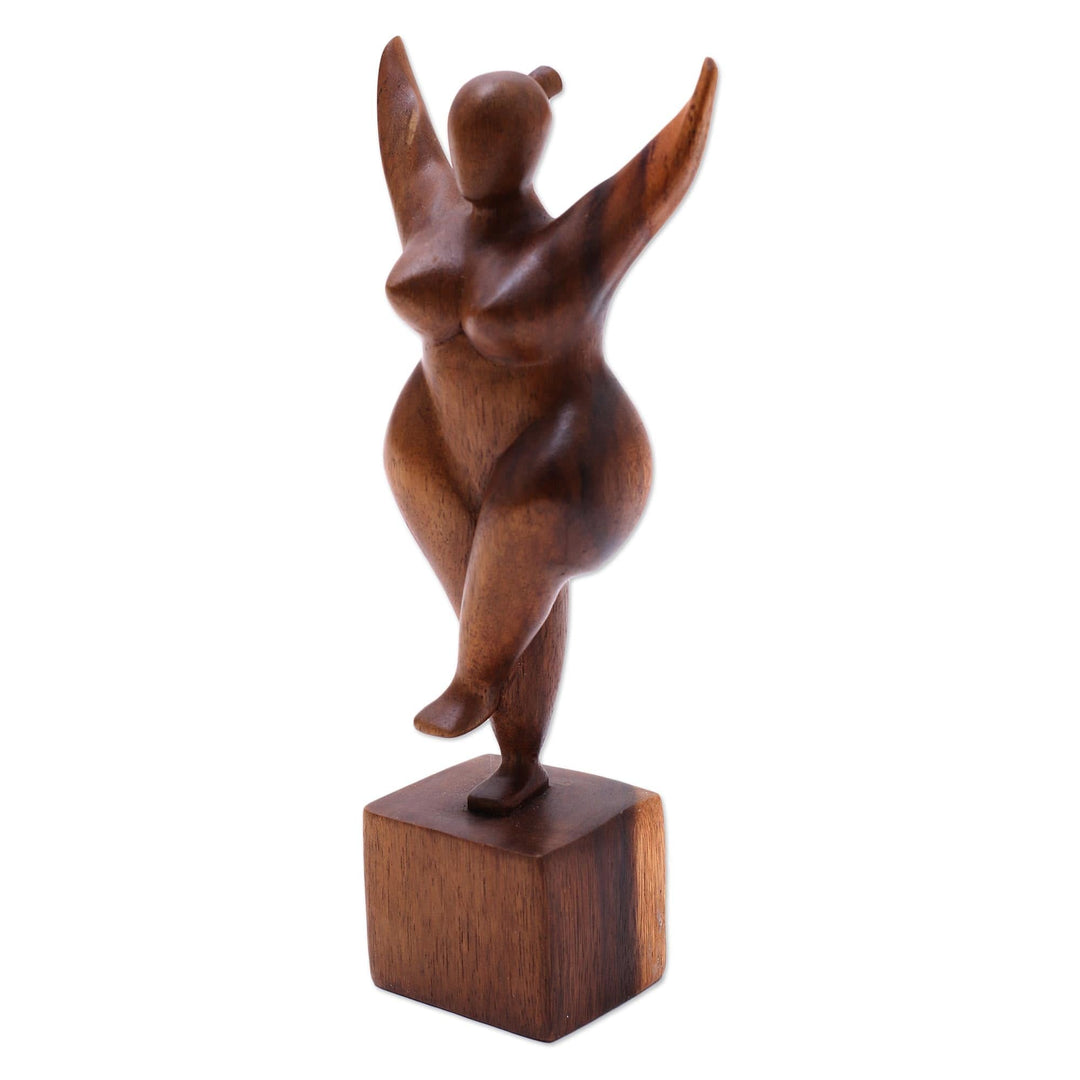Hand Carved Suar Wood Sculpture of the Female Form - Curvy and Happy