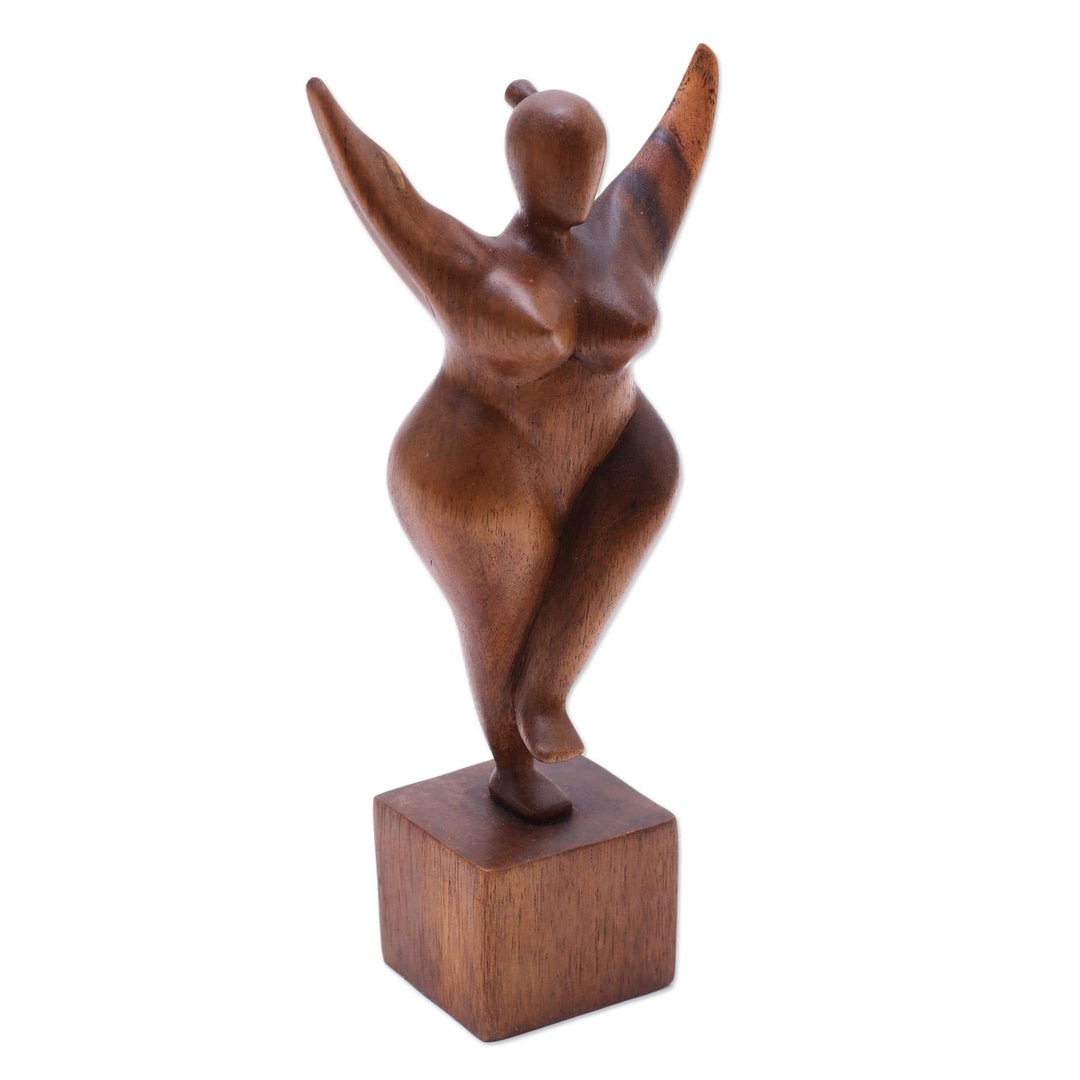 Hand Carved Suar Wood Sculpture of the Female Form - Curvy and Happy