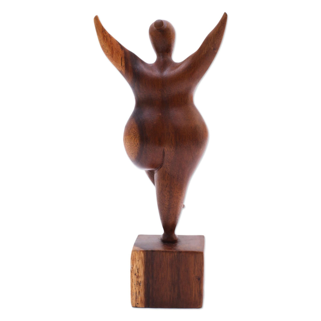 Hand Carved Suar Wood Sculpture of the Female Form - Curvy and Happy