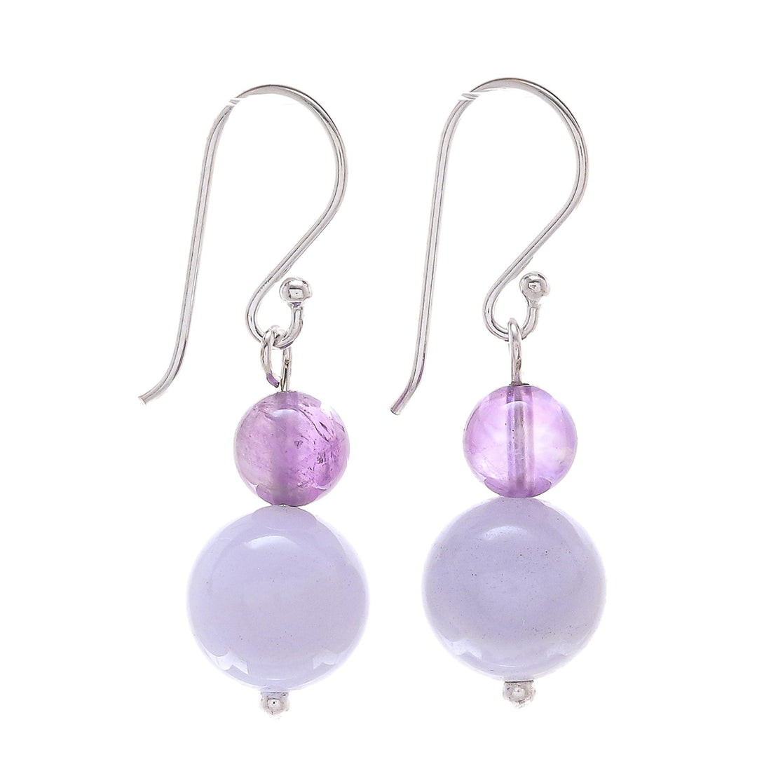 Hand Crafted Agate and Amethyst Dangle Earrings - Violet Hour