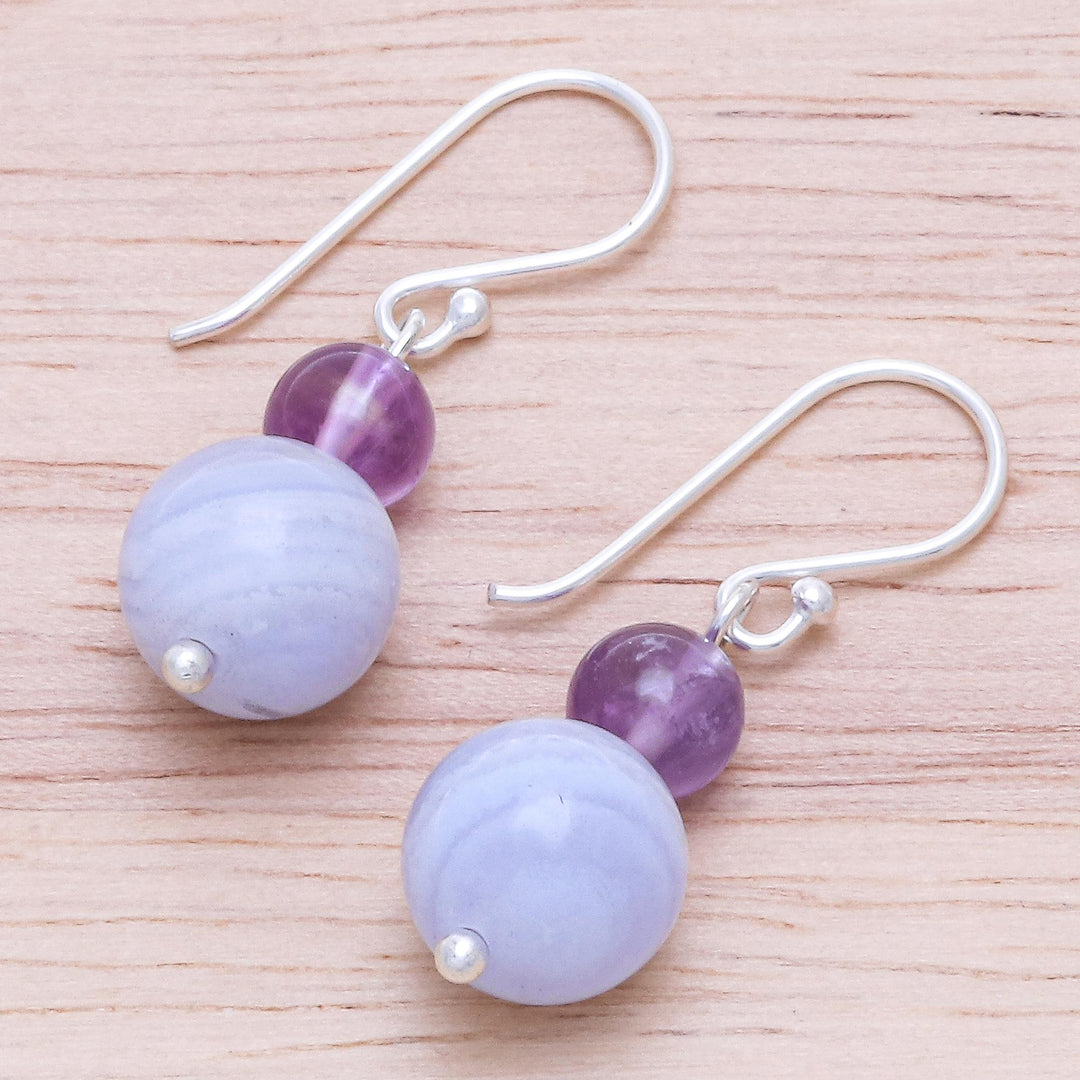 Hand Crafted Agate and Amethyst Dangle Earrings - Violet Hour