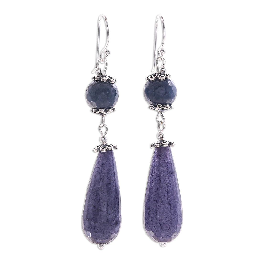 Hand Threaded Blue Agate Dangle Earrings from Thailand - Midnight Rain