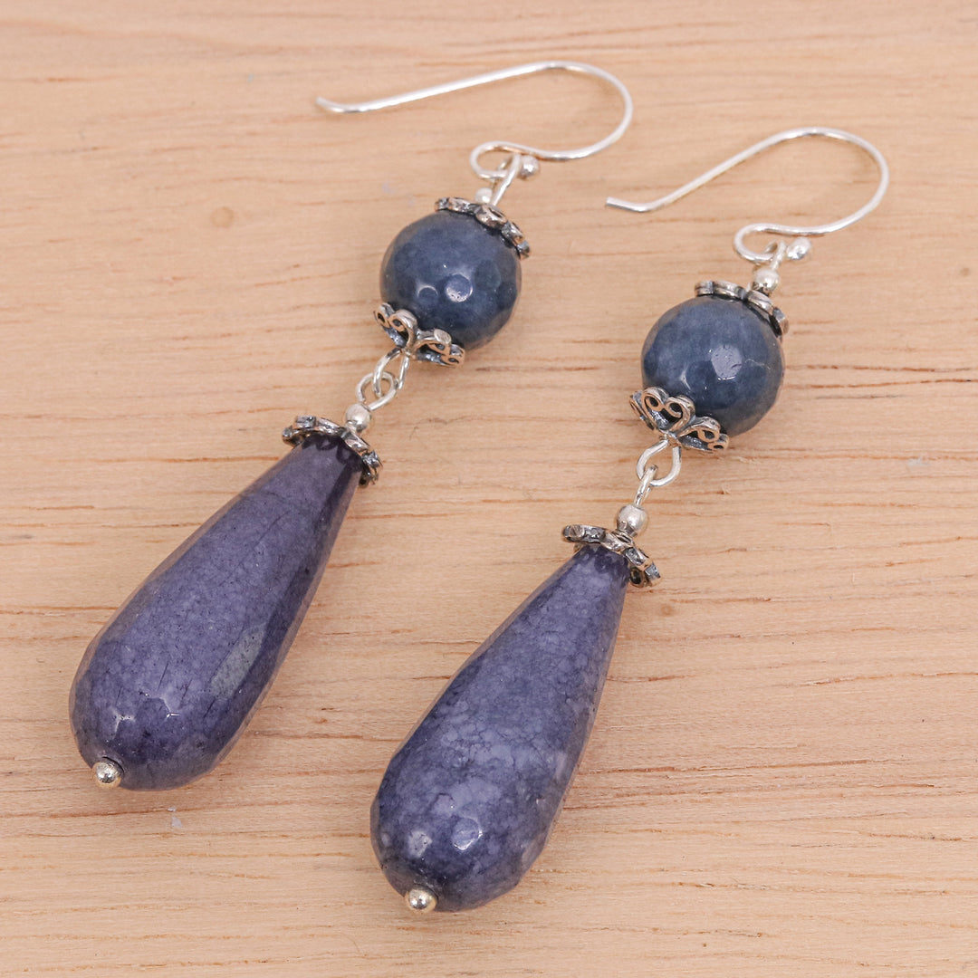 Hand Threaded Blue Agate Dangle Earrings from Thailand - Midnight Rain