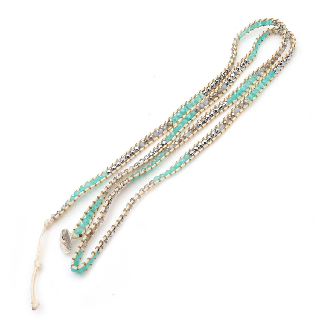 Hand Made Amazonite and Hematite Beaded Wrap Bracelet - Sea Ice