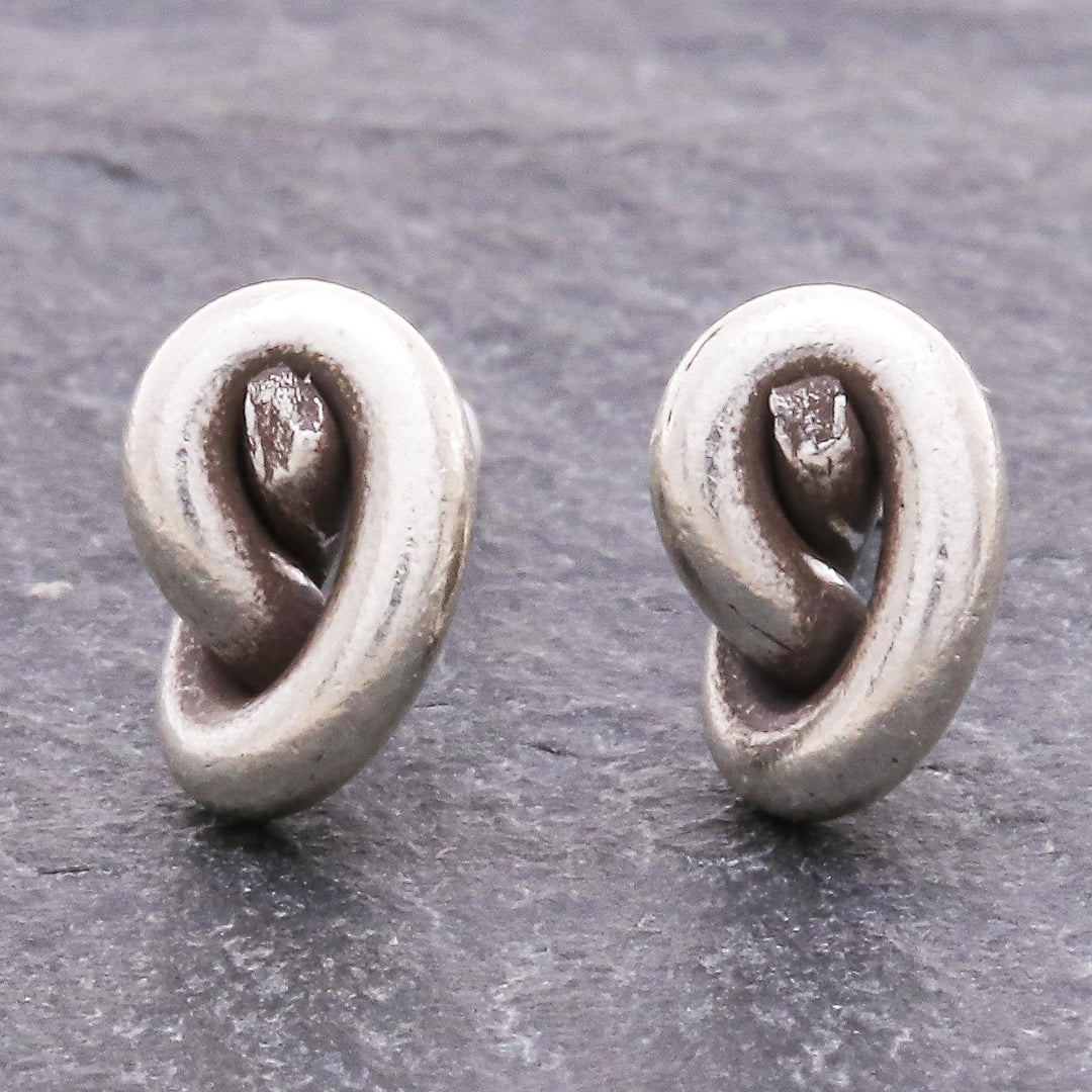 Handmade Karen Silver Stud Earrings - Knot Twist