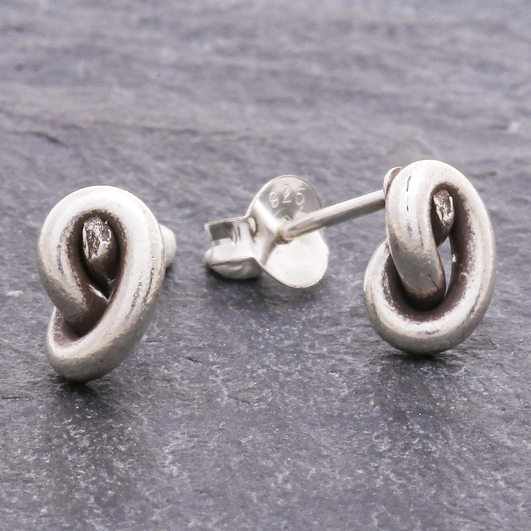 Handmade Karen Silver Stud Earrings - Knot Twist