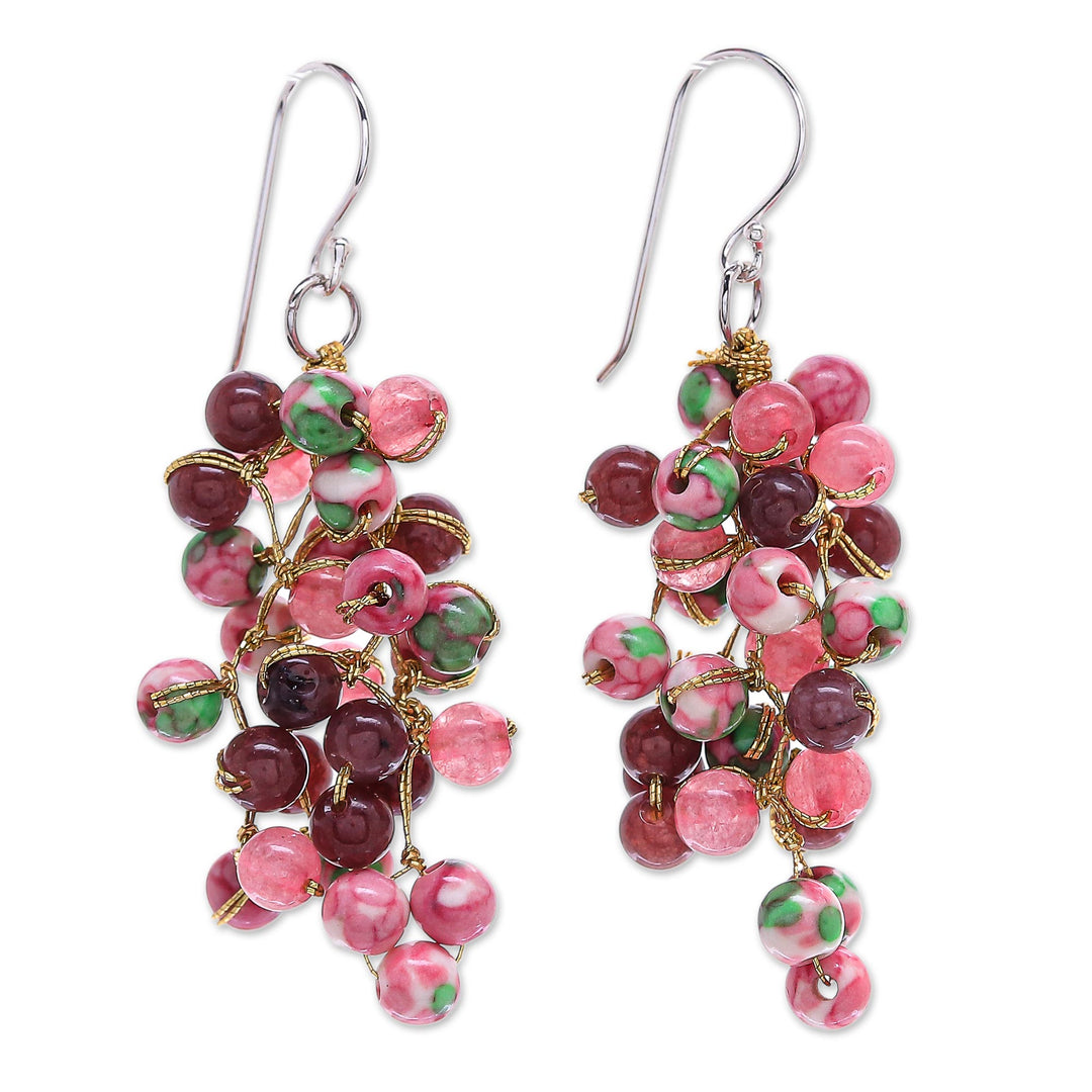 Hand Crafted Quartz and Agate Dangle Earrings - Dionysus in Pink