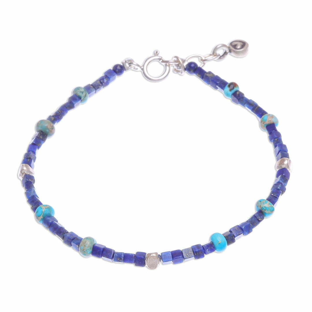 Hand Made Lapis Lazuli and Jasper Beaded Bracelet - Blue Cubed