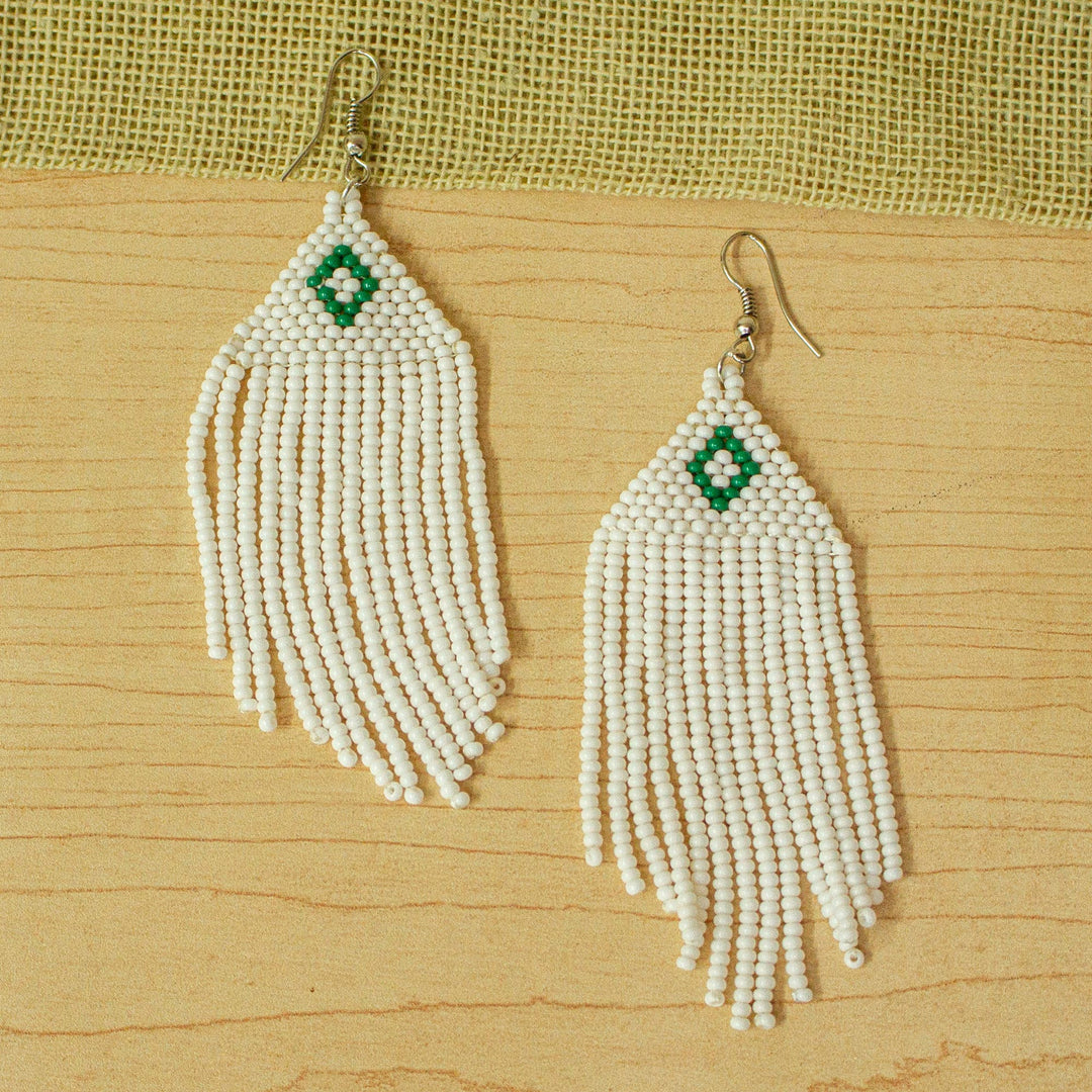 White and Turquoise Beaded Long Earrings - Mount Kenya