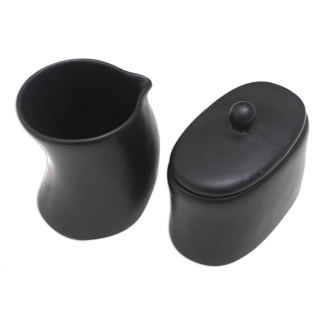 Black Ceramic Creamer and Sugar BowlSet (Pair) - Sweet Morning in Black