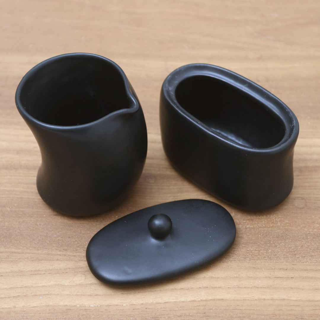 Black Ceramic Creamer and Sugar BowlSet (Pair) - Sweet Morning in Black