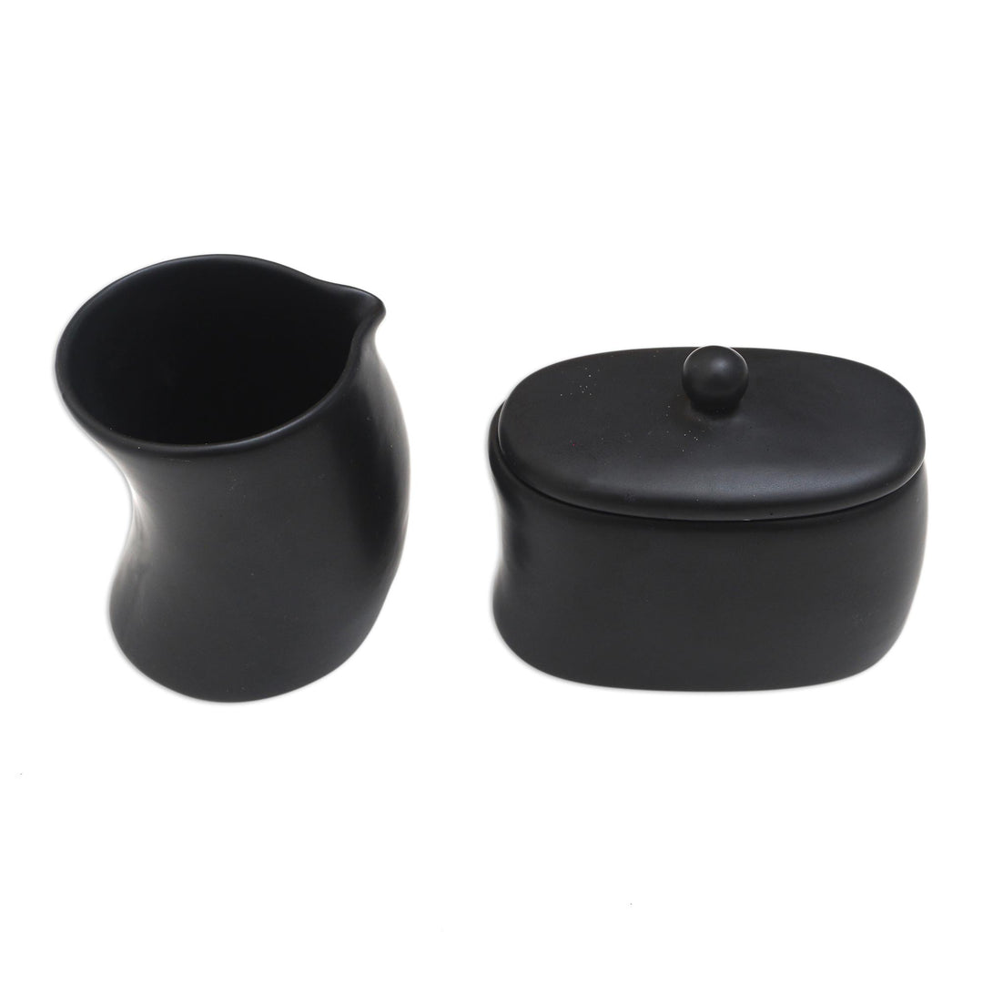 Black Ceramic Creamer and Sugar BowlSet (Pair) - Sweet Morning in Black