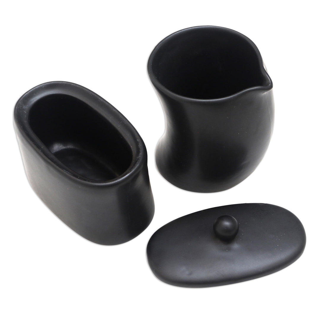 Black Ceramic Creamer and Sugar BowlSet (Pair) - Sweet Morning in Black