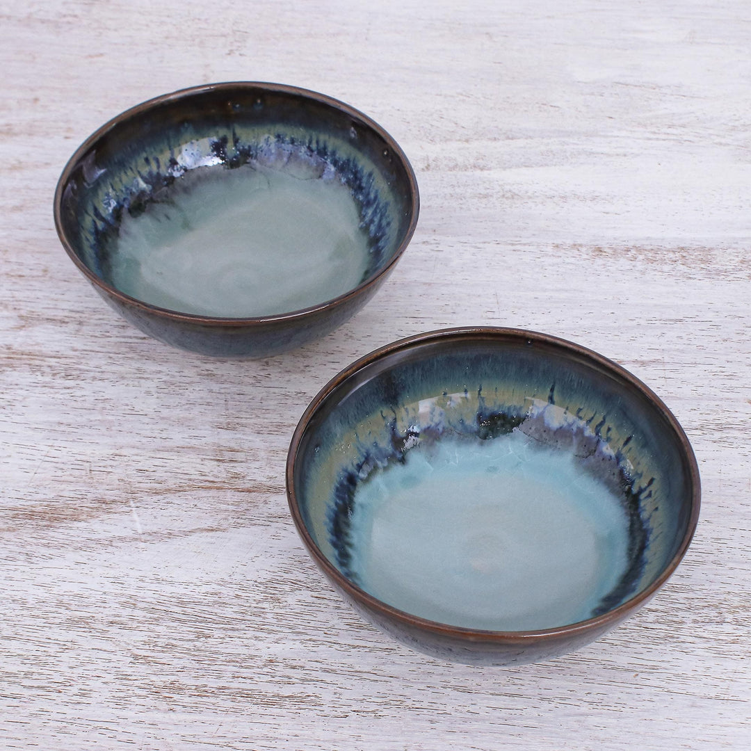 Hand Crafted Blue Ceramic Cereal Bowls (Pair) - Blue Crush