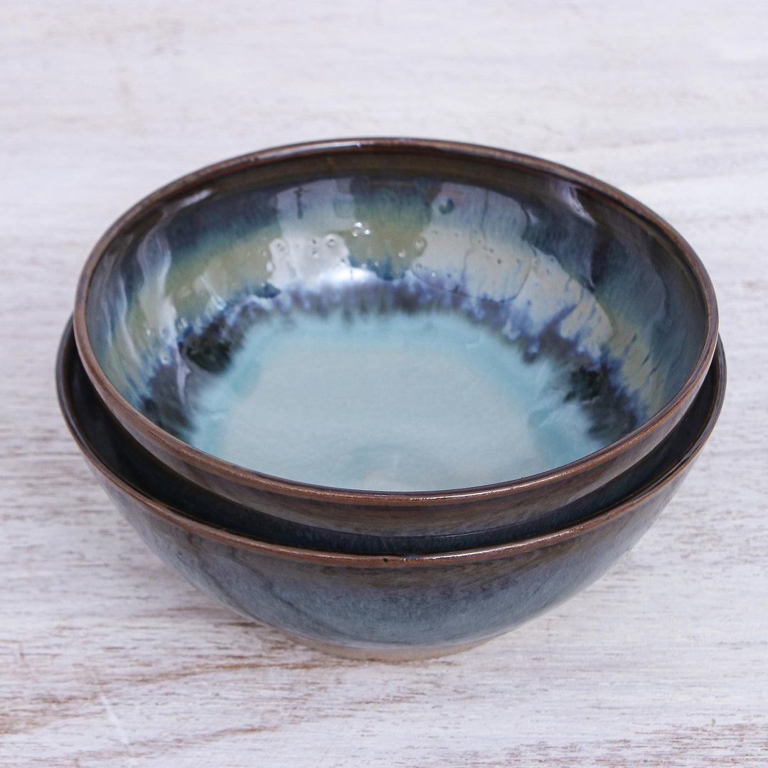 Hand Crafted Blue Ceramic Cereal Bowls (Pair) - Blue Crush