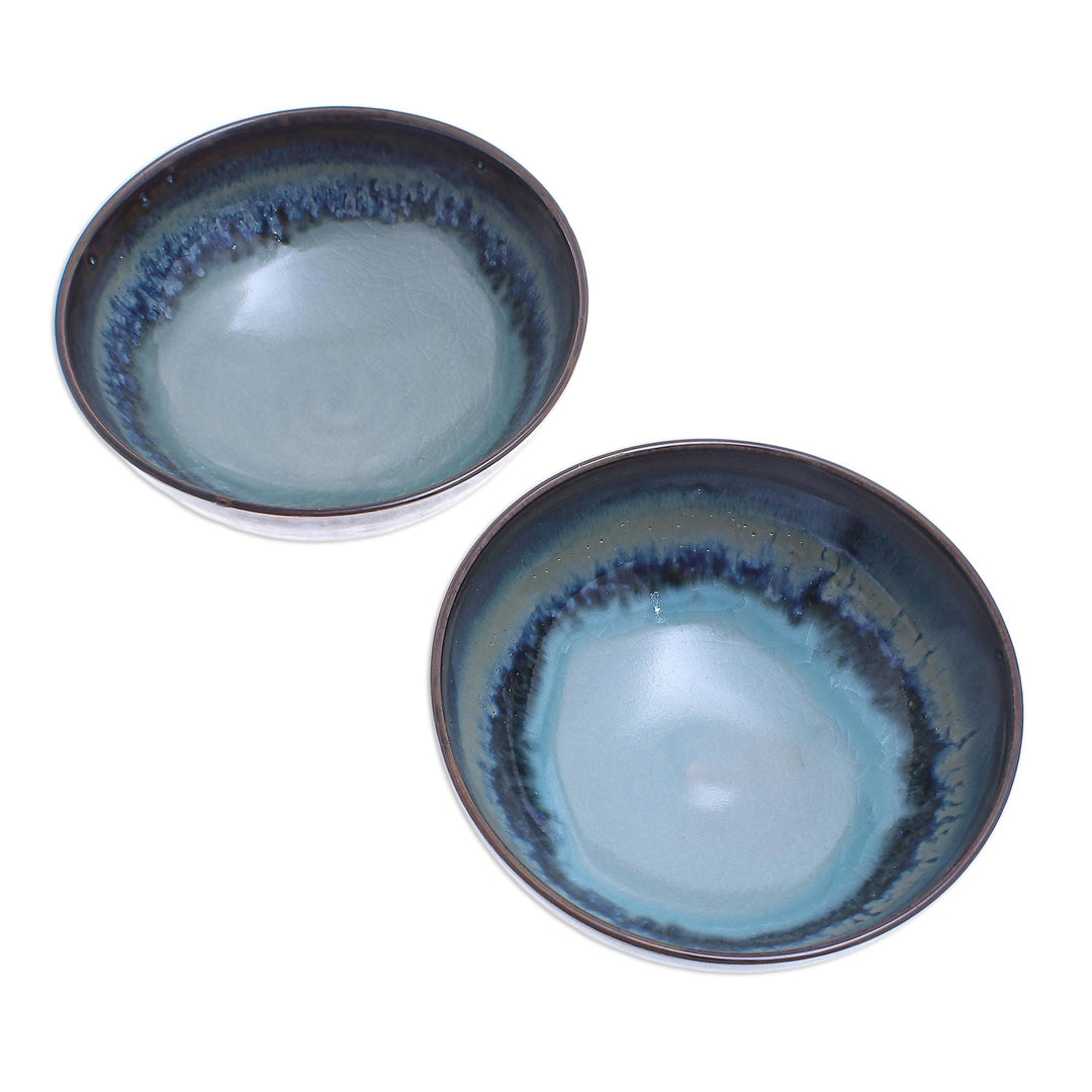 Hand Crafted Blue Ceramic Cereal Bowls (Pair) - Blue Crush