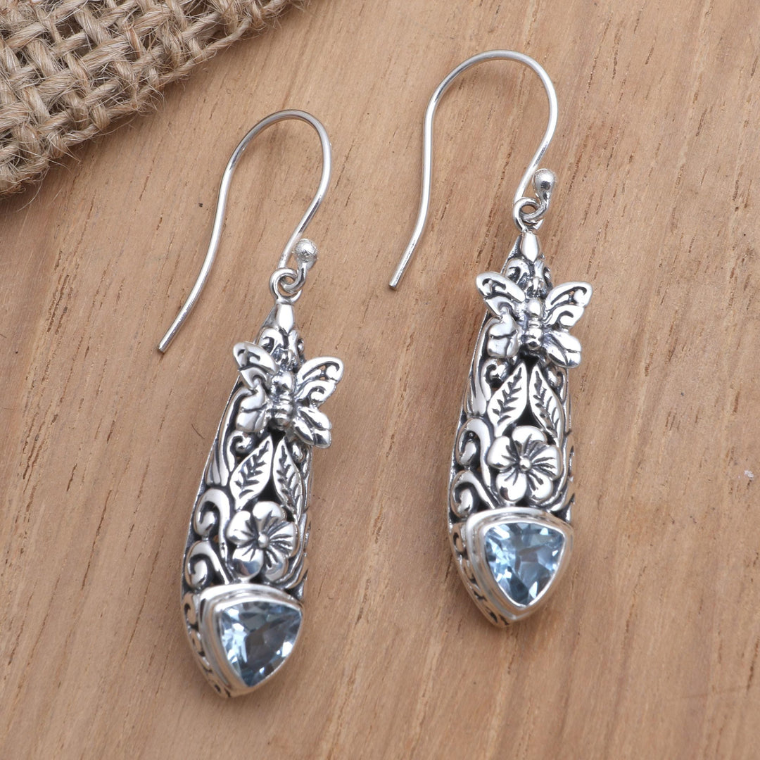Amethyst and Blue Topaz Butterfly Earrings - Butterfly Wish