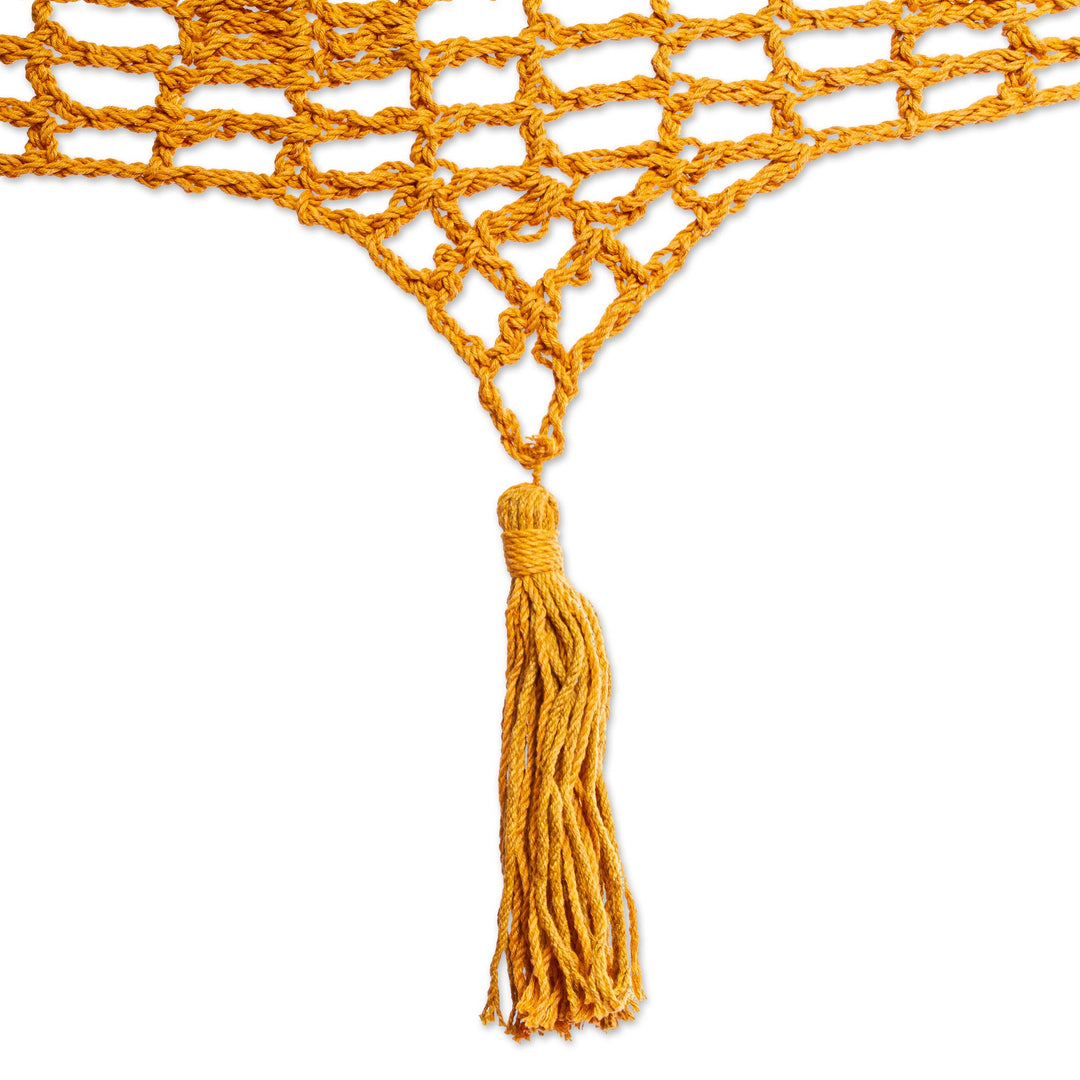 Amber Brown Tasseled Cotton Hammock (Double) from Mexico - Veranda in Honey