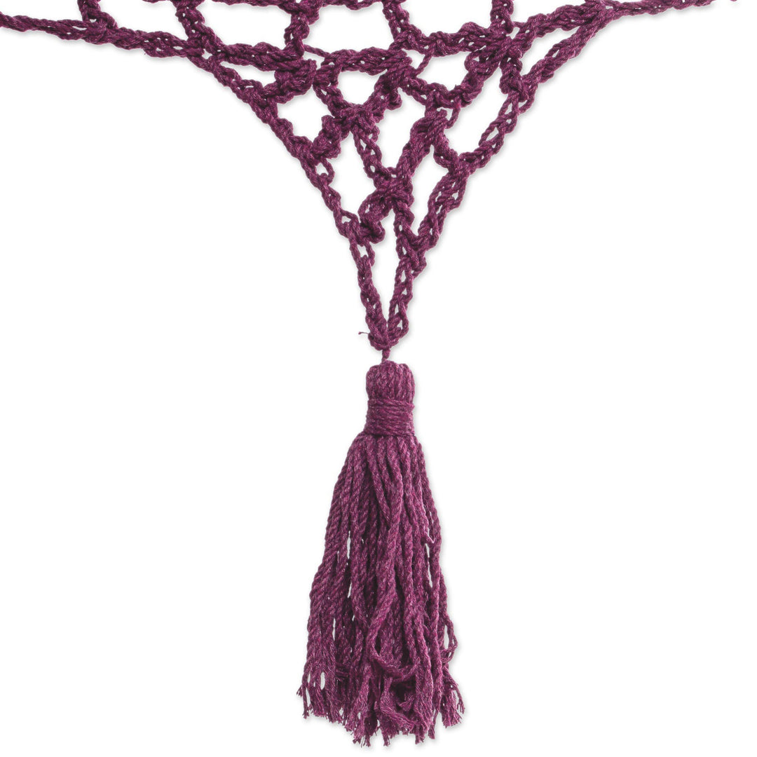 Burgundy Tasseled Cotton Hammock (Triple) from Mexico - Veranda in Bordeaux