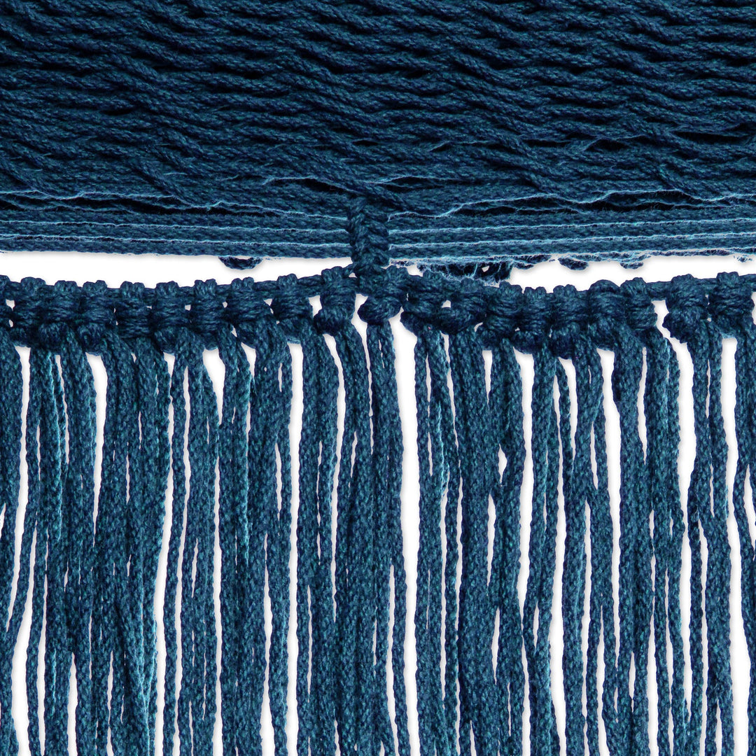 Fringed Navy Cotton Rope Hammock (Double) From Mexico - Yucatan Dreams