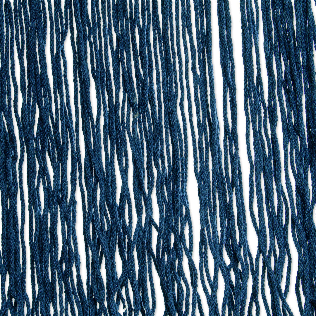 Fringed Navy Cotton Rope Hammock (Double) From Mexico - Yucatan Dreams