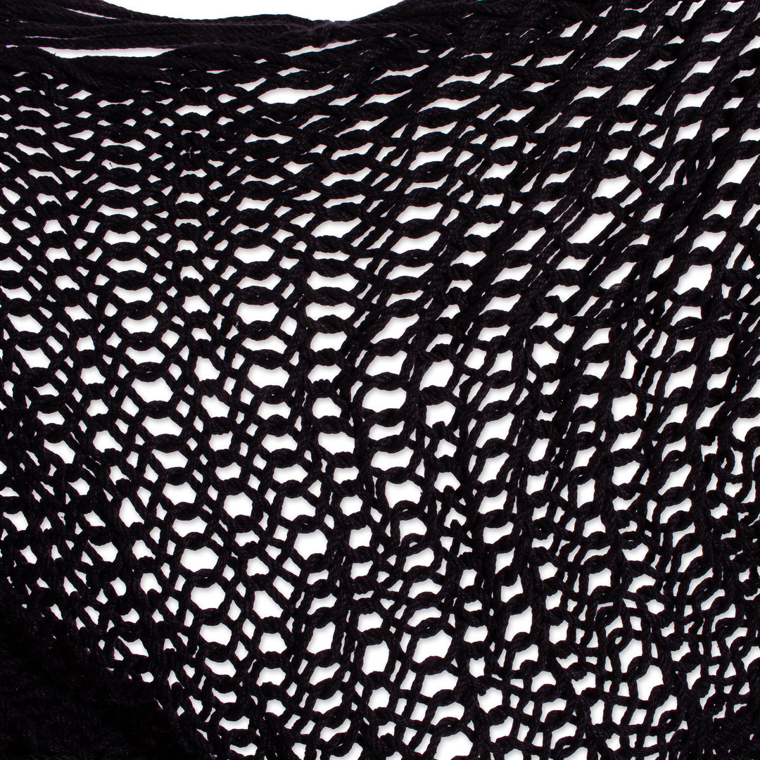 Black Fringed Cotton Rope Mayan Hammock Swing from Mexico - Sea Breezes in Black