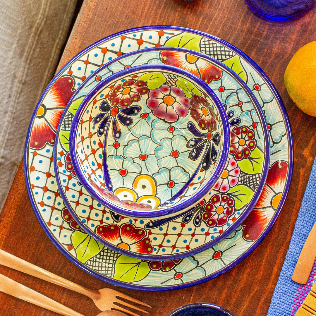 Talavera-Style Dinner Plates from Mexico (Pair) - Colors of Mexico
