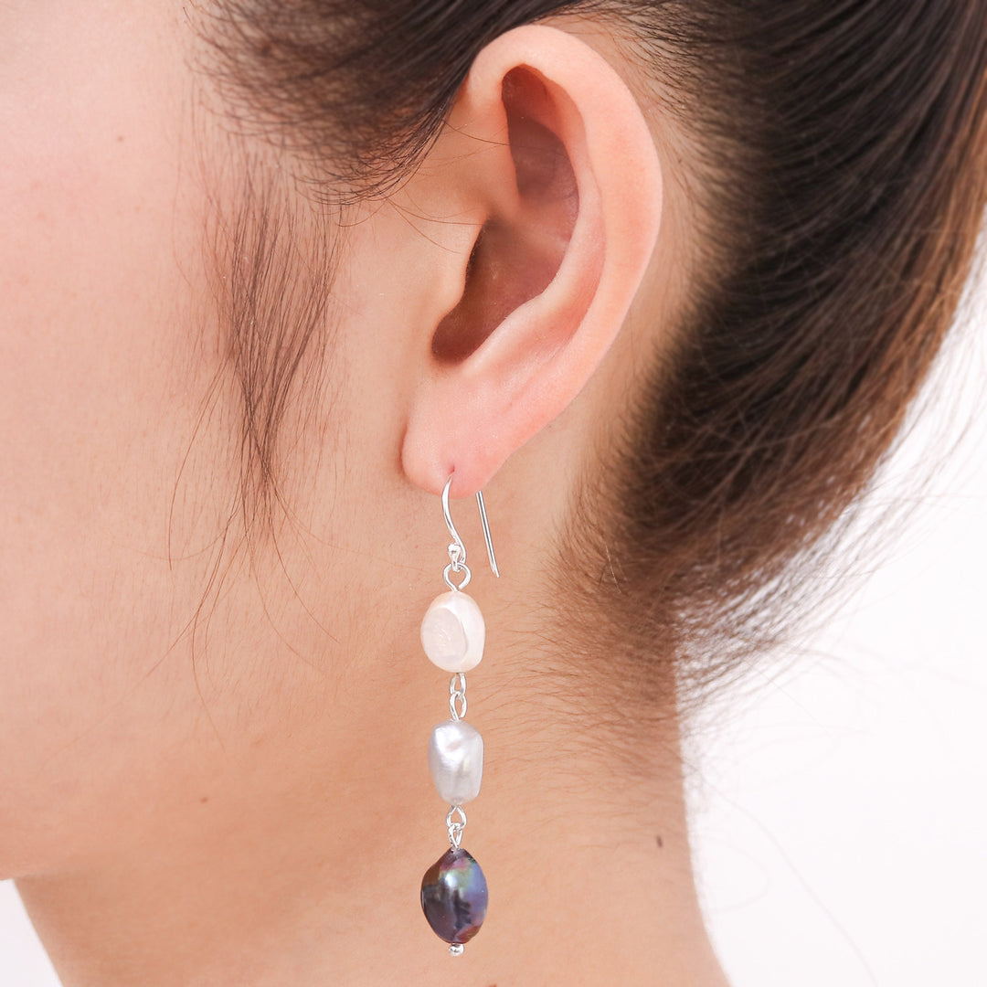 Sterling Silver Cultured Pearl Dangle Earrings From Thailand - Candy Pearl