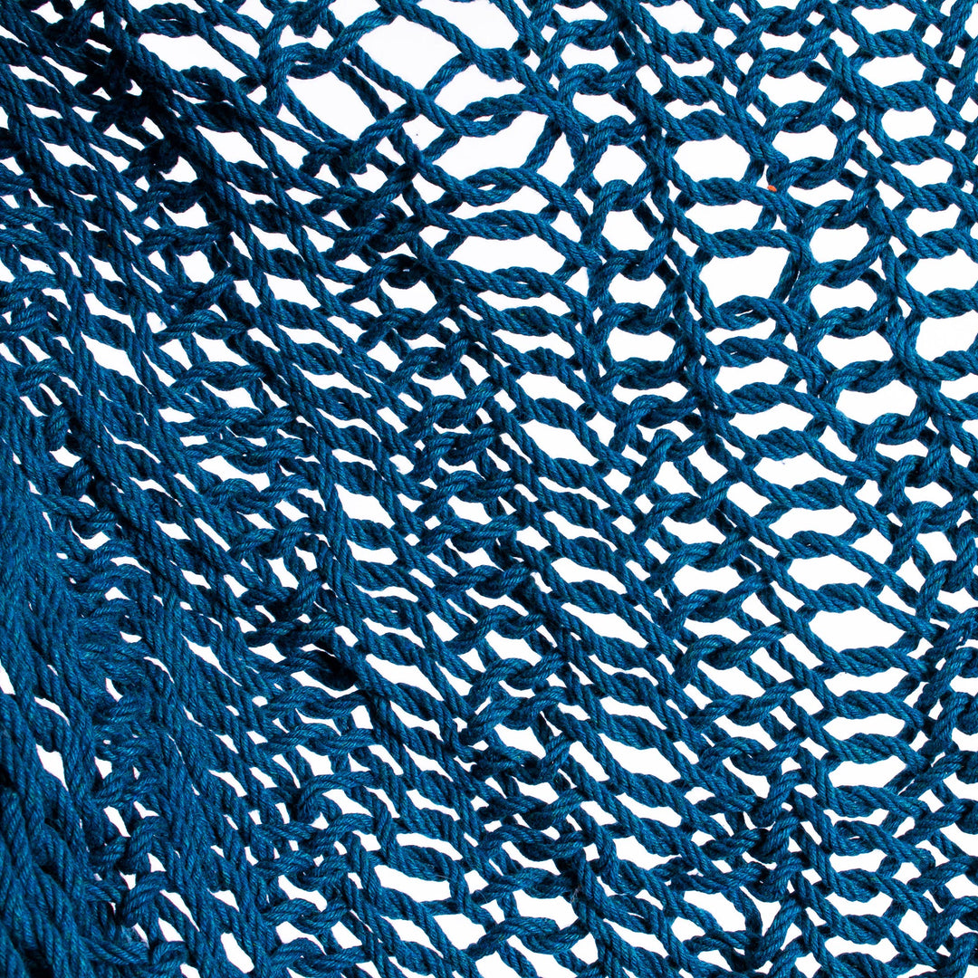 Tasseled Cotton Rope Mayan Hammock Swing in Teal from Mexico - Ocean Seat in Turquoise
