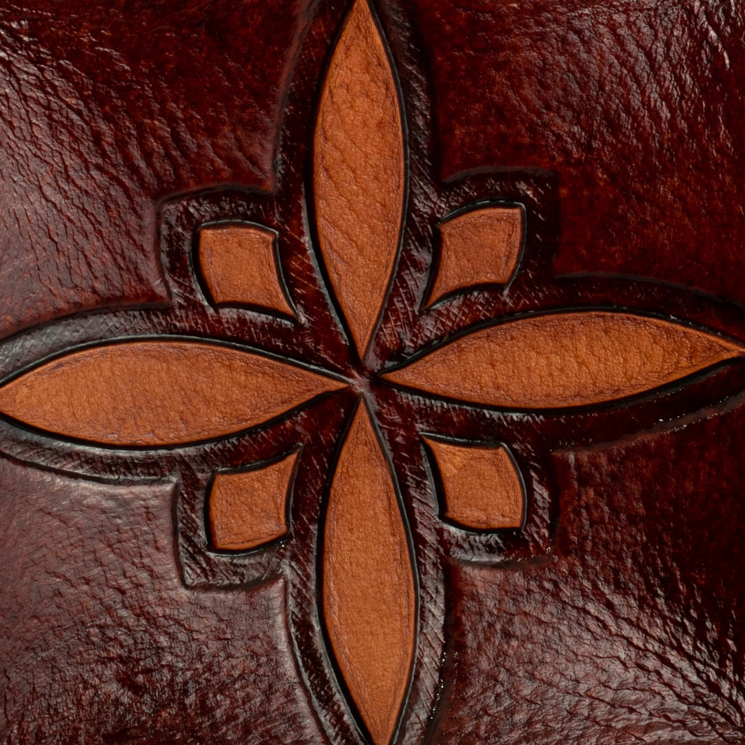 Star Motif Hand Tooled Brown Leather Catchall from Peru - Gothic Star