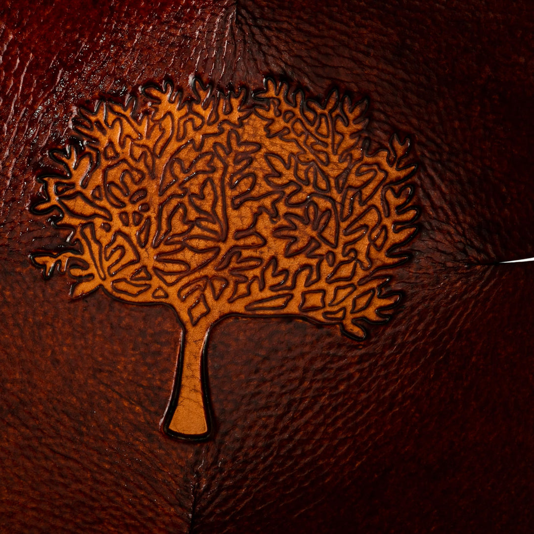 Brown Tree Motif Hand Tooled Leather Catchall from Peru - Blooming Tree