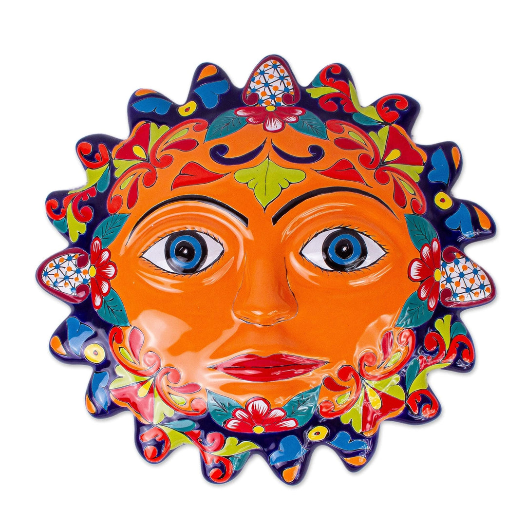 Orange Talavera Style Sun Wall Plaque from Mexico - Señor Sol