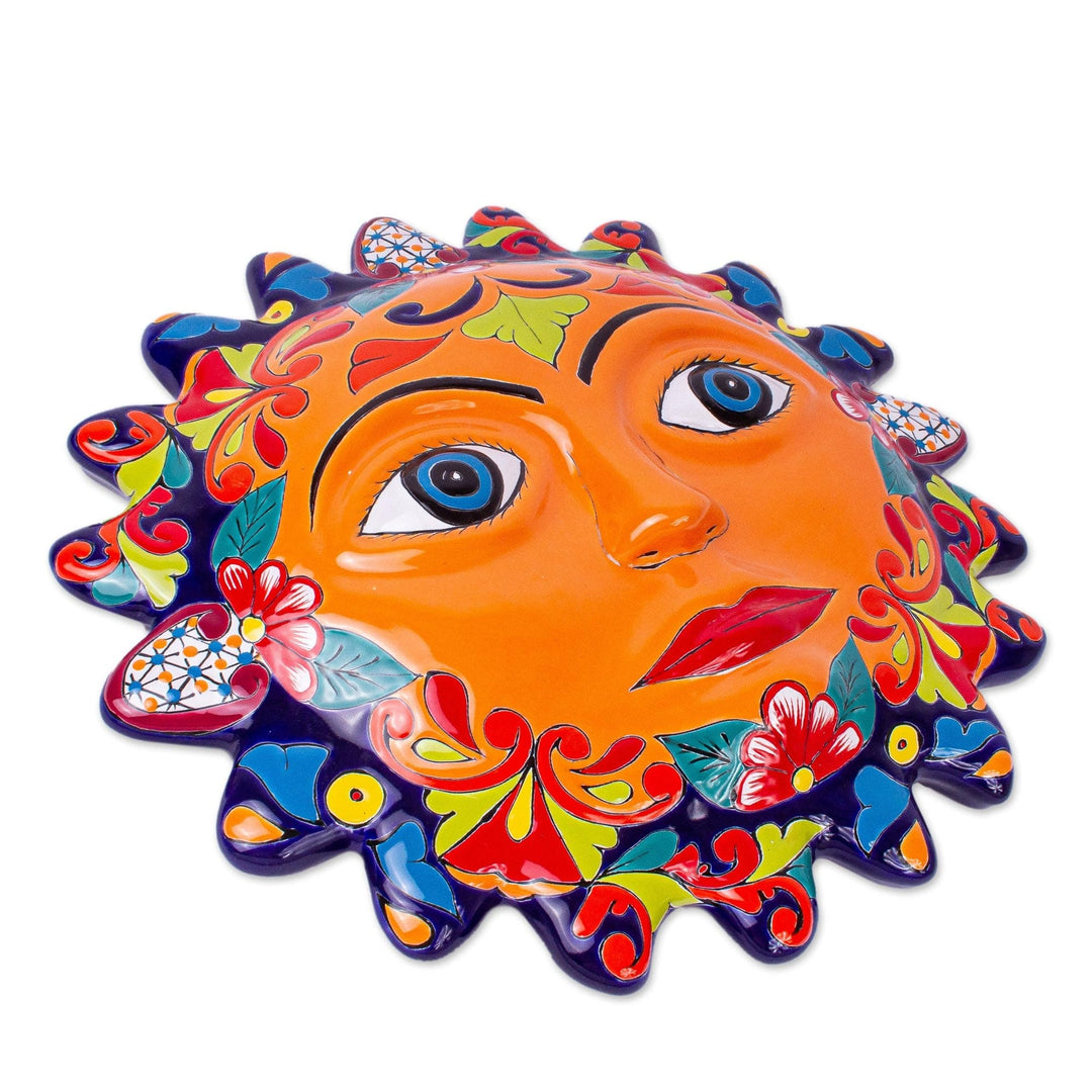 Orange Talavera Style Sun Wall Plaque from Mexico - Señor Sol