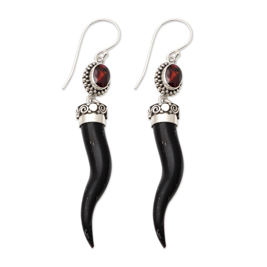 Handmade Garnet and Bone Dangle Earrings - Strong Roots