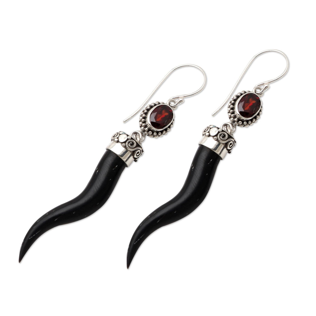 Handmade Garnet and Bone Dangle Earrings - Strong Roots