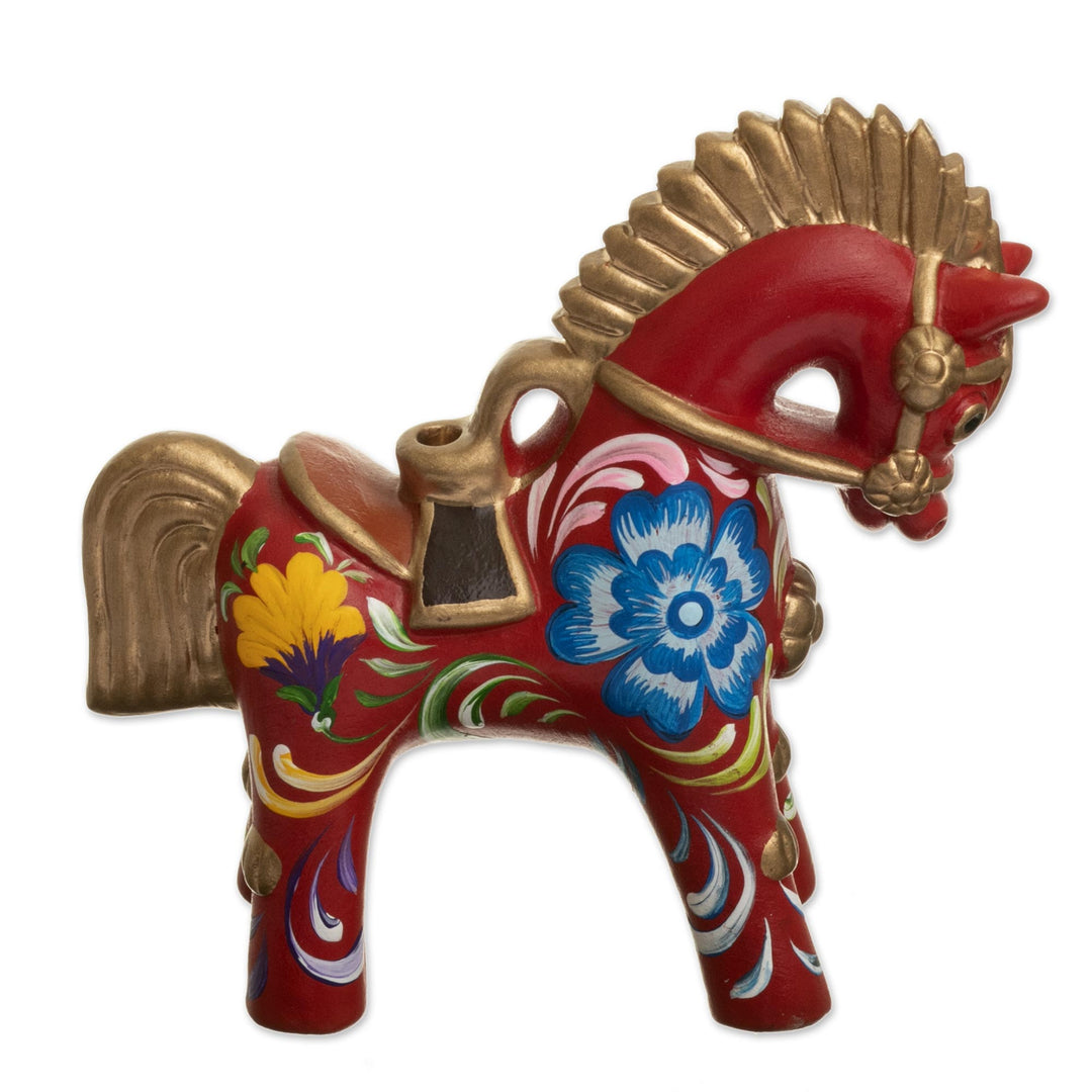 Hand Painted Ceramic Pucara Horse Figurine from Peru - Red Pucara Horse