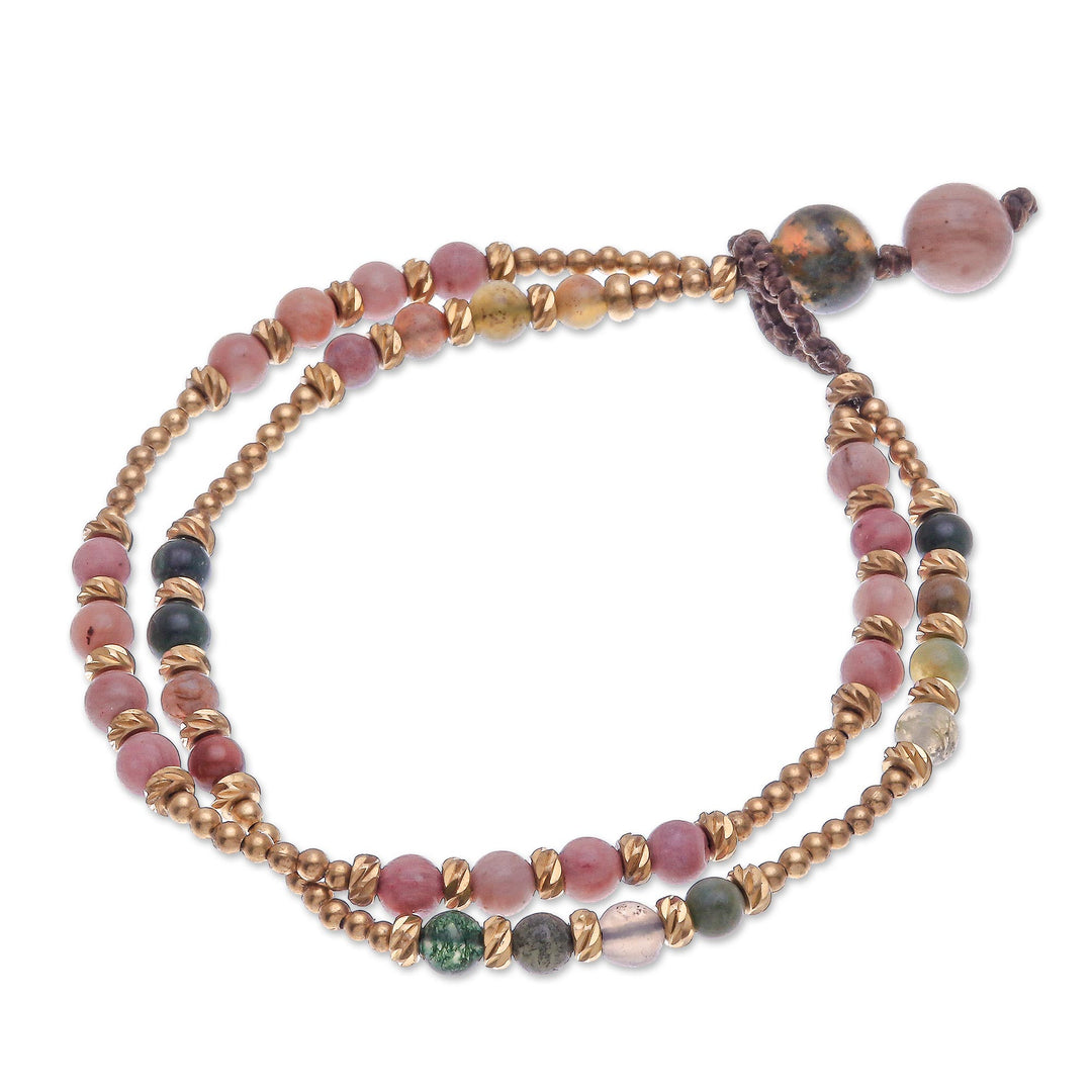 Handmade Agate and Brass Beaded Bracelet - Carnival in Pink