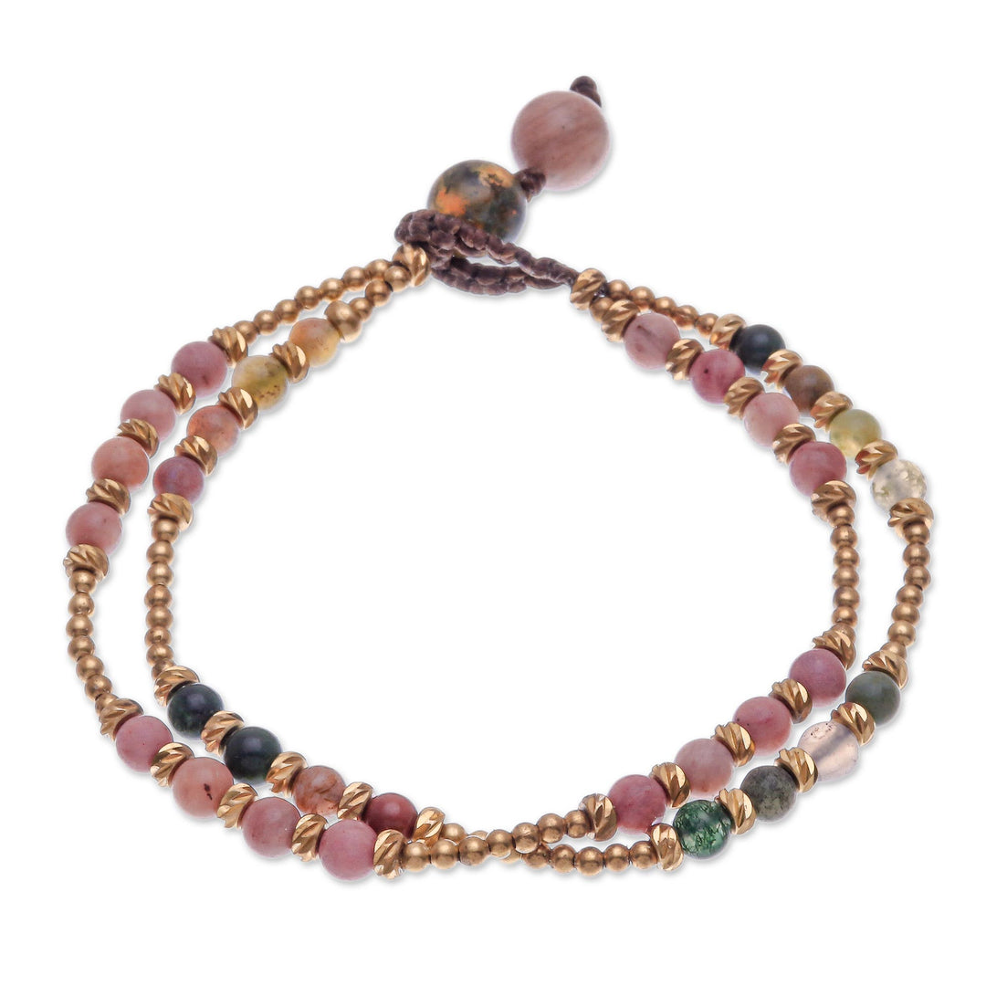 Handmade Agate and Brass Beaded Bracelet - Carnival in Pink