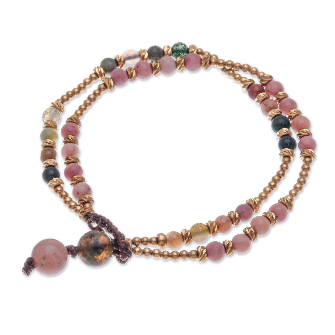 Handmade Agate and Brass Beaded Bracelet - Carnival in Pink