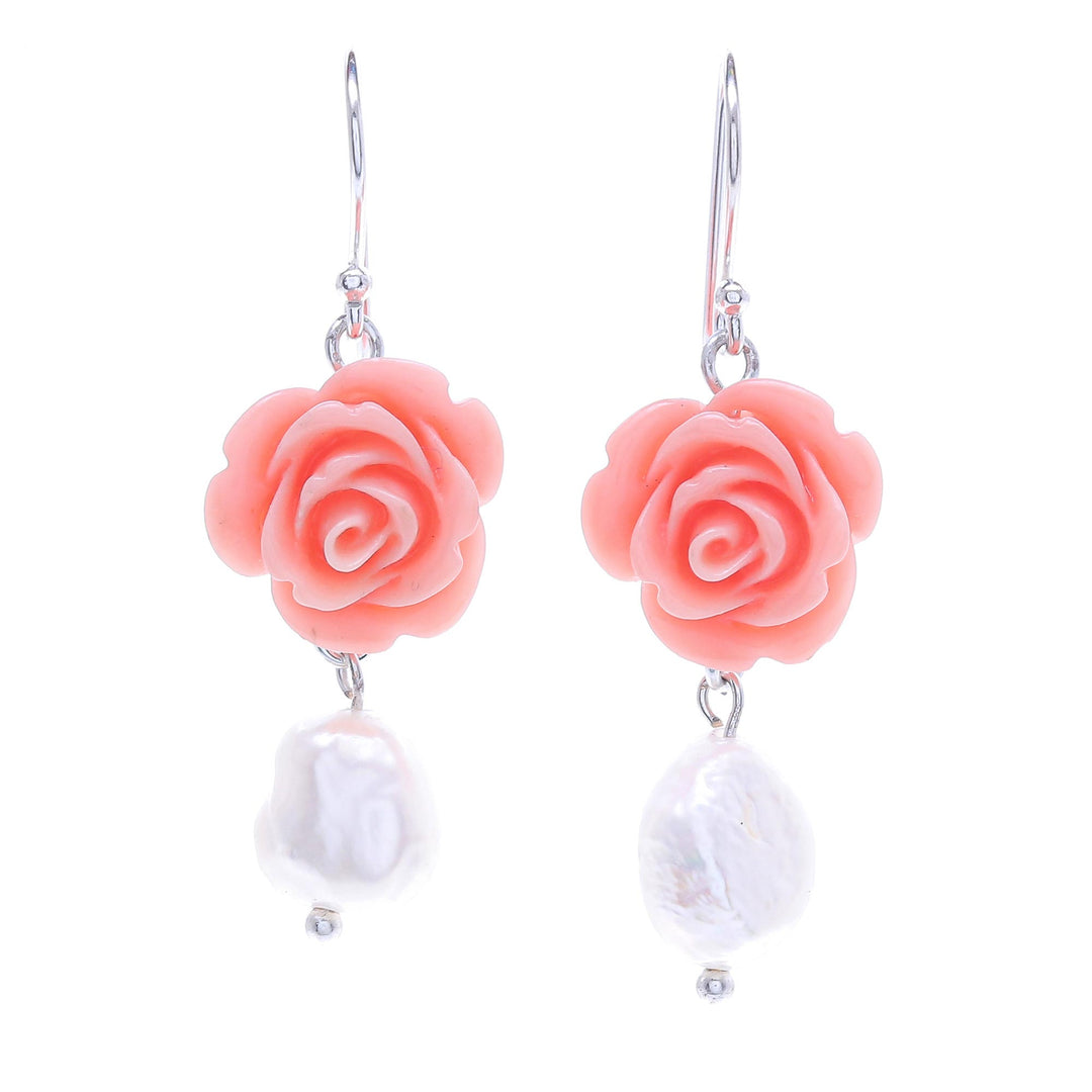 Freshwater Pearl and Sterling Silver Dangle Earrings - Misty Rose