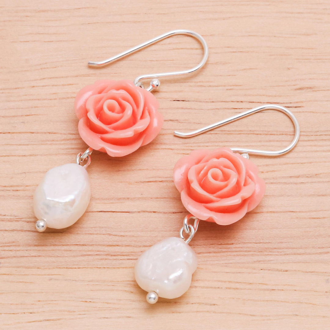 Freshwater Pearl and Sterling Silver Dangle Earrings - Misty Rose