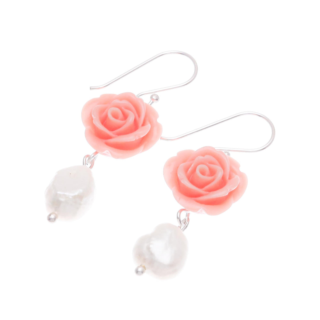 Freshwater Pearl and Sterling Silver Dangle Earrings - Misty Rose