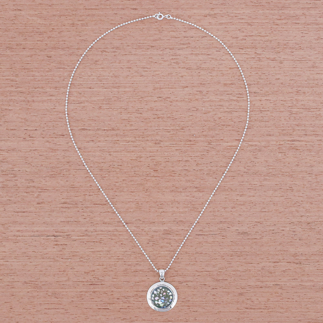 Handcrafted Roman Glass Pendant Necklace - Glitter Moon