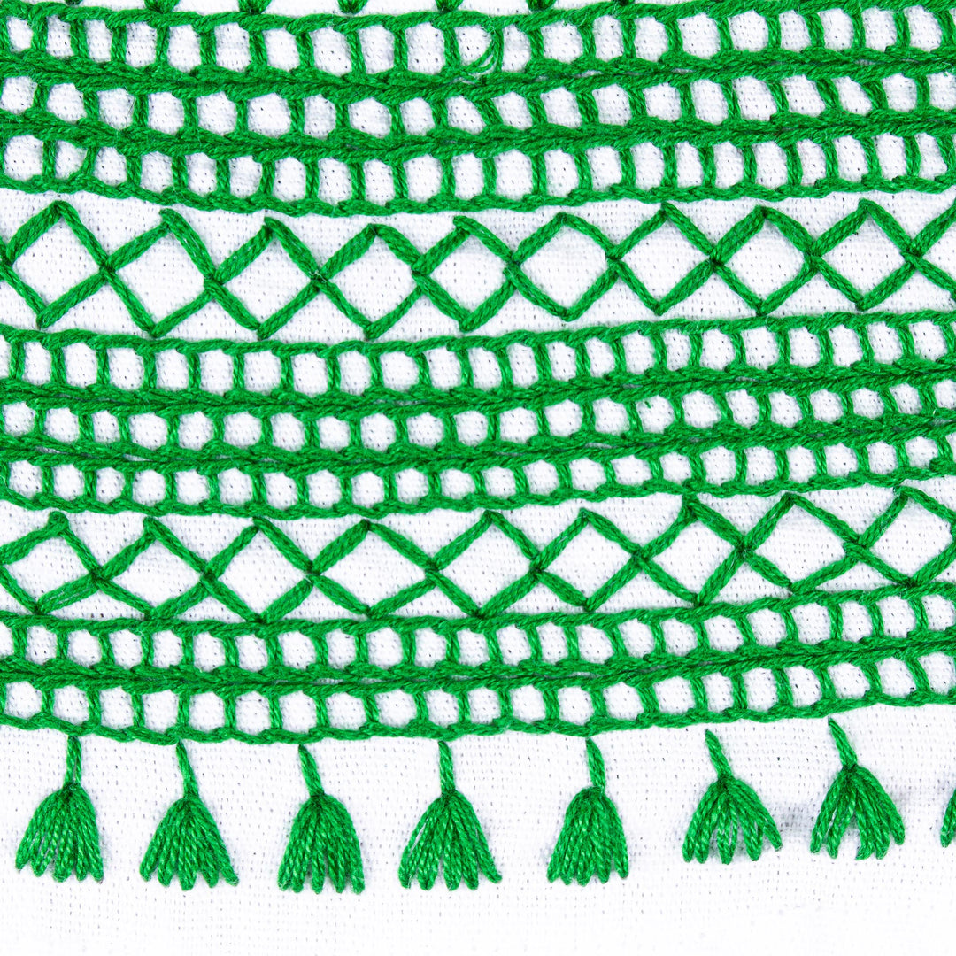 Hand Embroidered White Cotton Blouse with Green Embroidery - Poem in Green