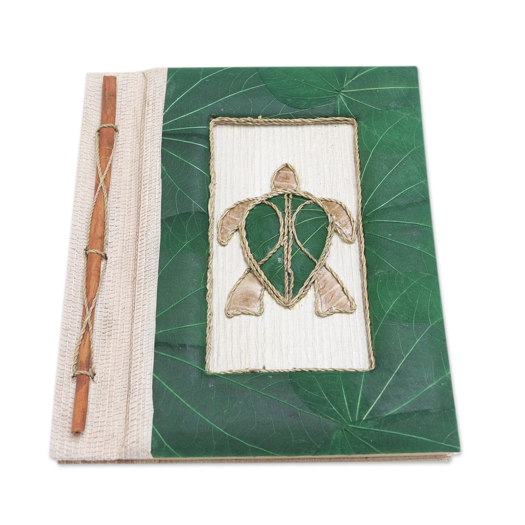 Green Natural Fiber Turtle-Motif Journal - Tortoise Thoughts in Green