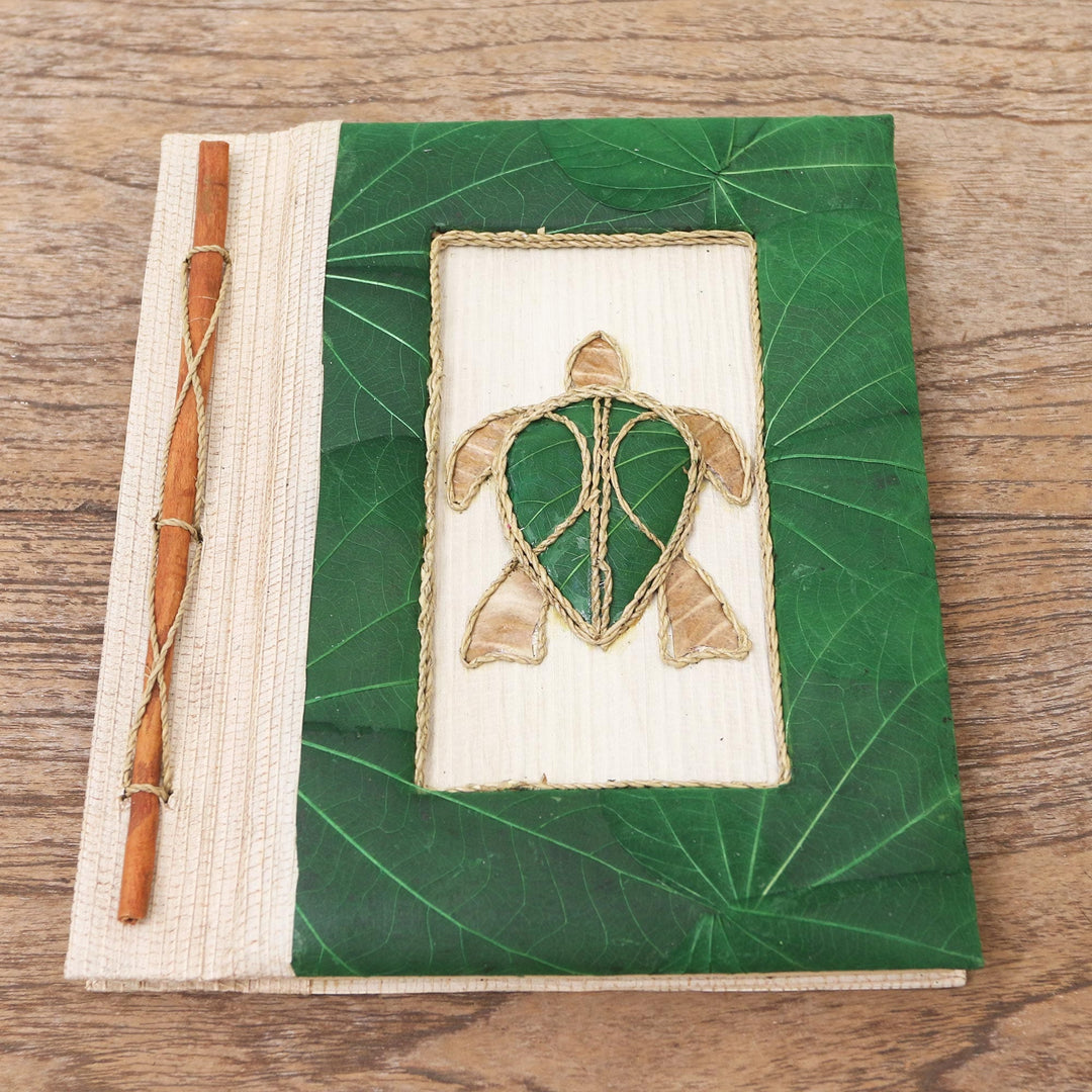 Green Natural Fiber Turtle-Motif Journal - Tortoise Thoughts in Green