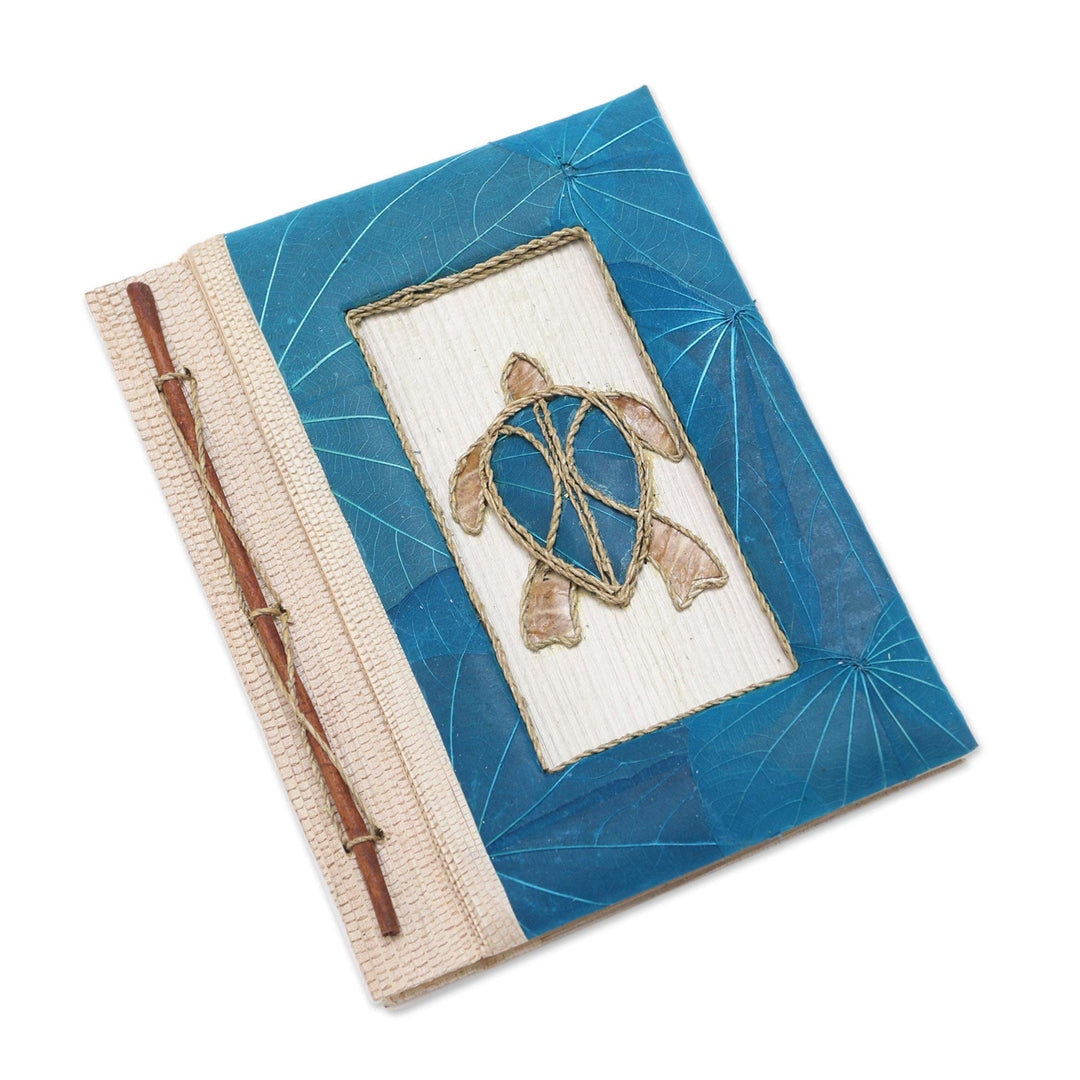 Blue Natural Fiber Turtle-Motif Journal - Tortoise Thoughts in Blue