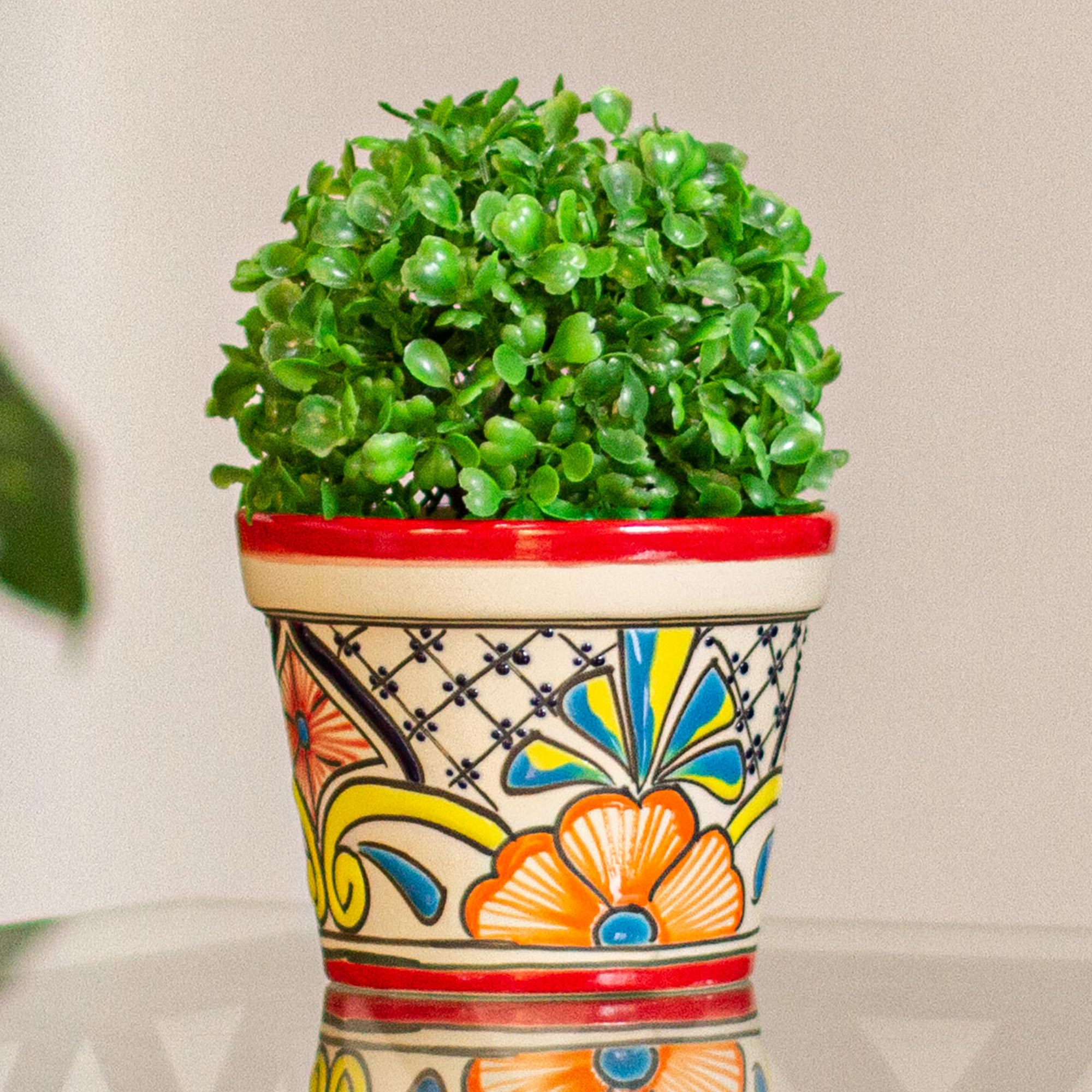 Talavera-Style Ceramic Flower Pot (4.7 Inch Diameter) - Colorful Merca   GlobeIn