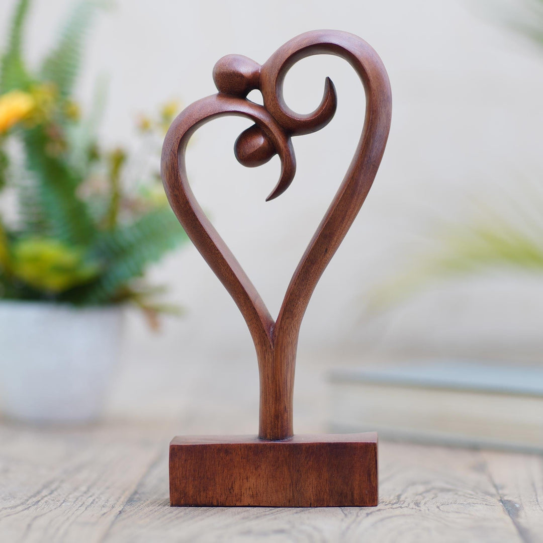 Artisan Crafted Suar Wood Sculpture - Love Dancing