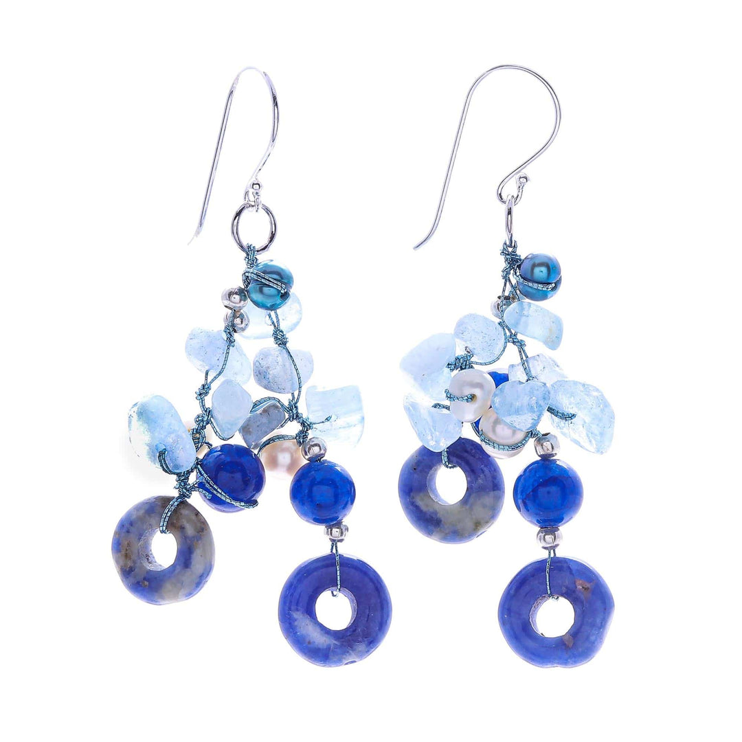 Aquamarine and Freshwater Pearl Dangle Earrings - Cool Dream
